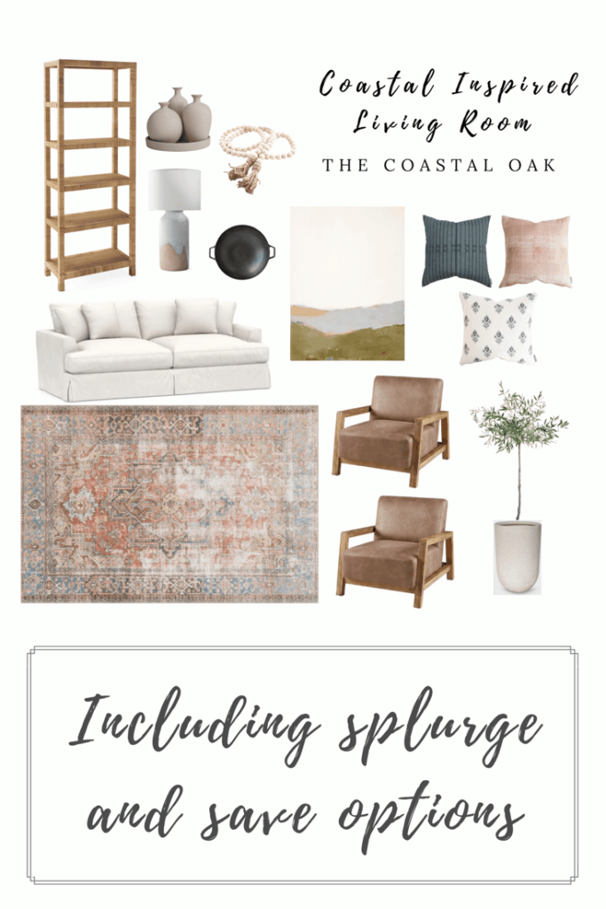 Take a look at some Coastal Inspired Living Room mood boards, include splurge and save options for different budgets!