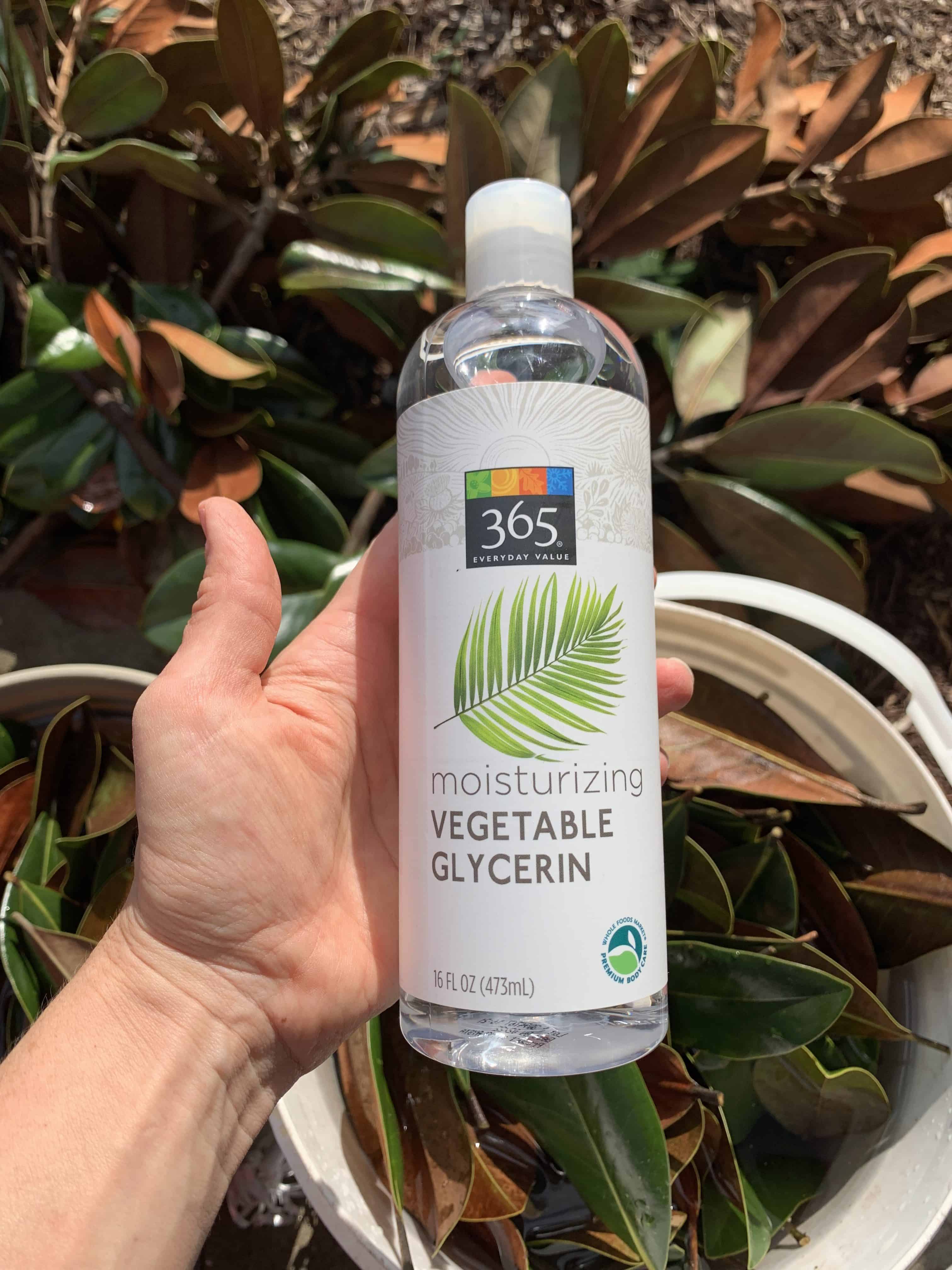 I used moisturizing vegetable glycerin to prepare and preserve the magnolia clippings so I could use them to make a budget friendly live magnolia wreath.