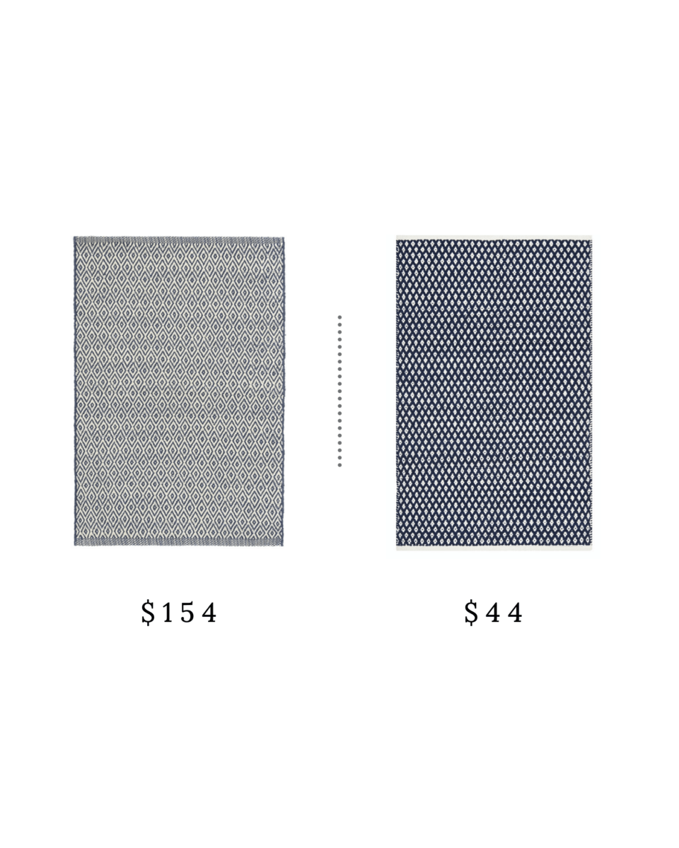 Front Porch Decor - Splurge and Save Geometric Rugs. The rug on the left costs $154, and the rug on the right costs $44.