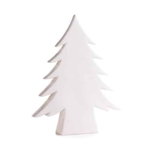 A mini white ceramic Christmas tree.