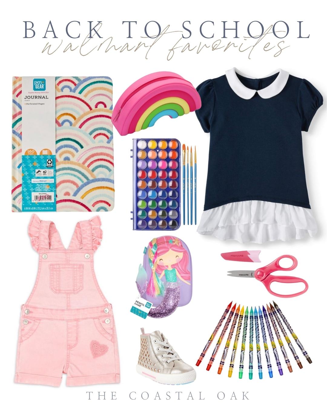 Back to school supplies from walmart with rainbows and mermaids.