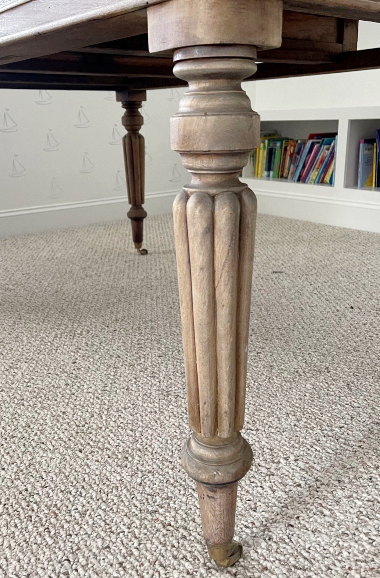 The end results for a natural wood desk with a weathered look on the legs.