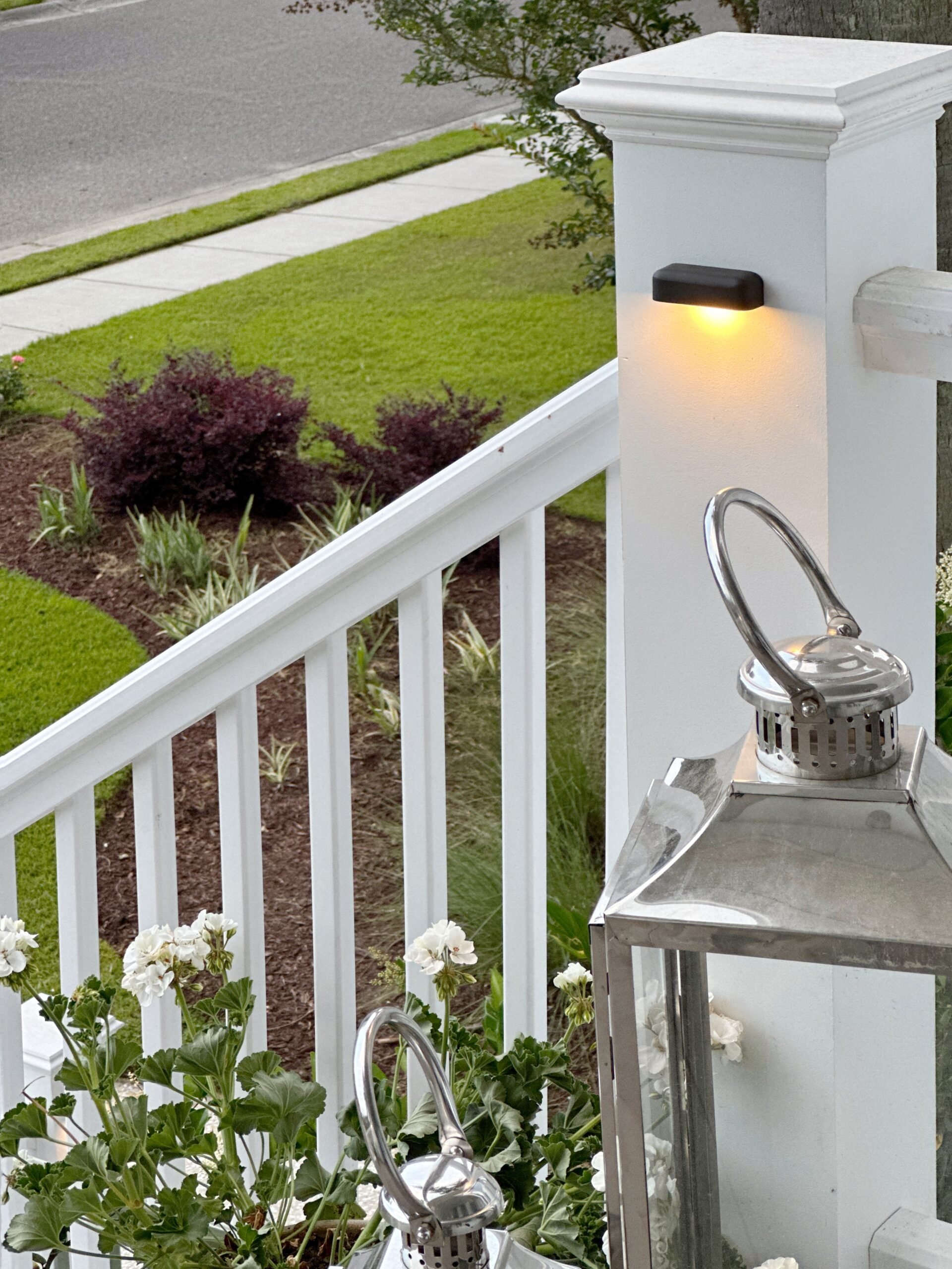 Downlights on stairs with porch lighting.