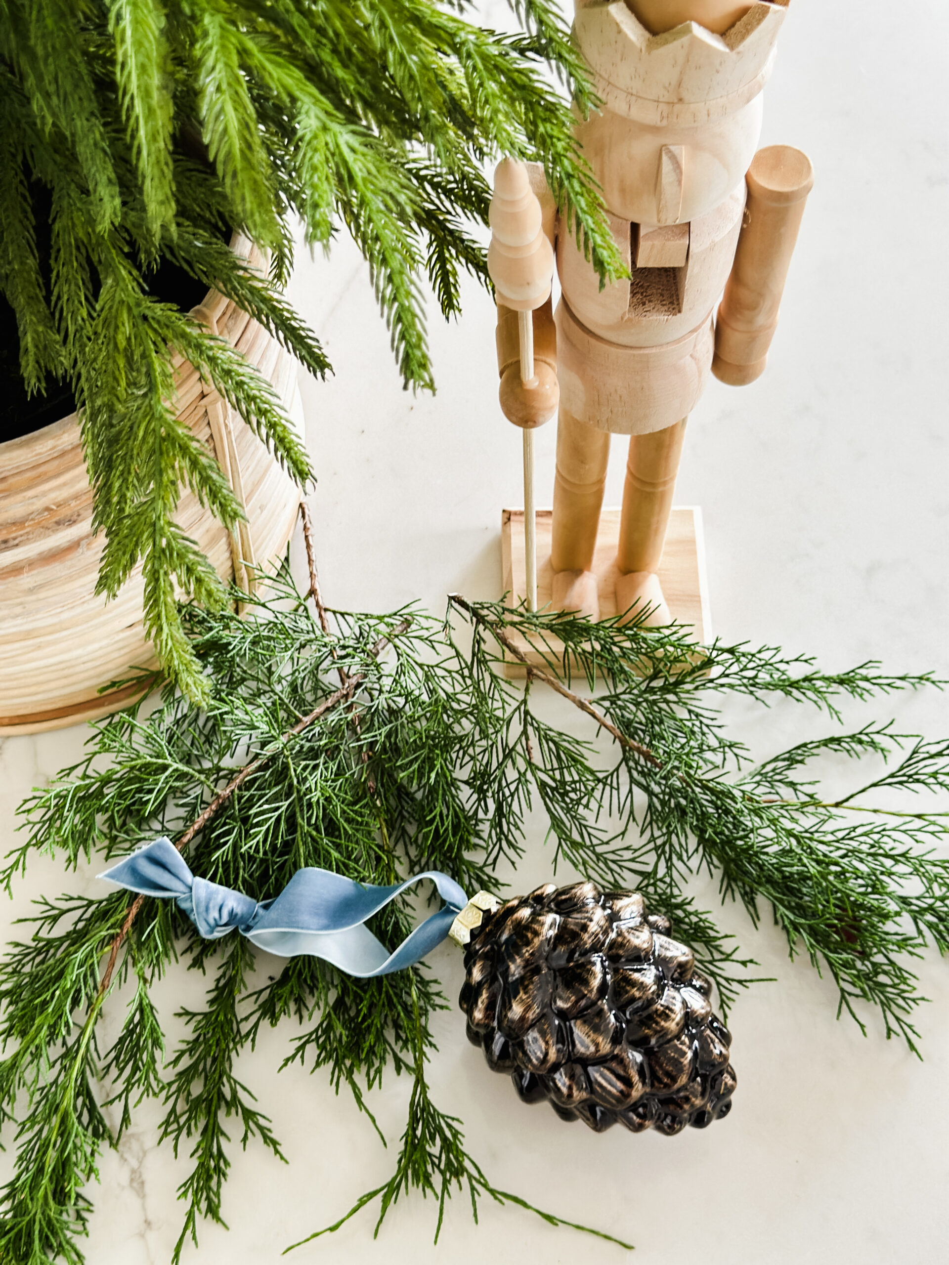 Slate blue velvet ribbon with brown ornaments.