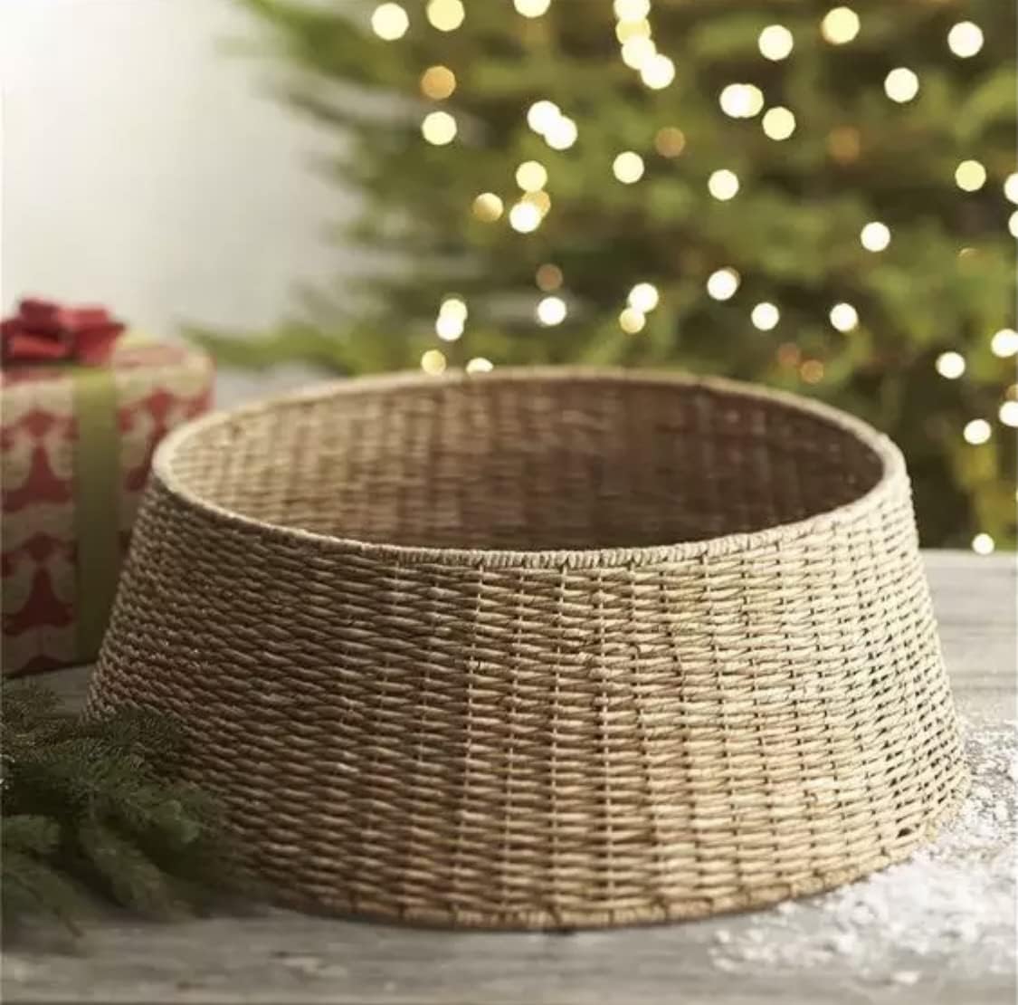 Natural woven tree collar for Christmas tree from Amazon.