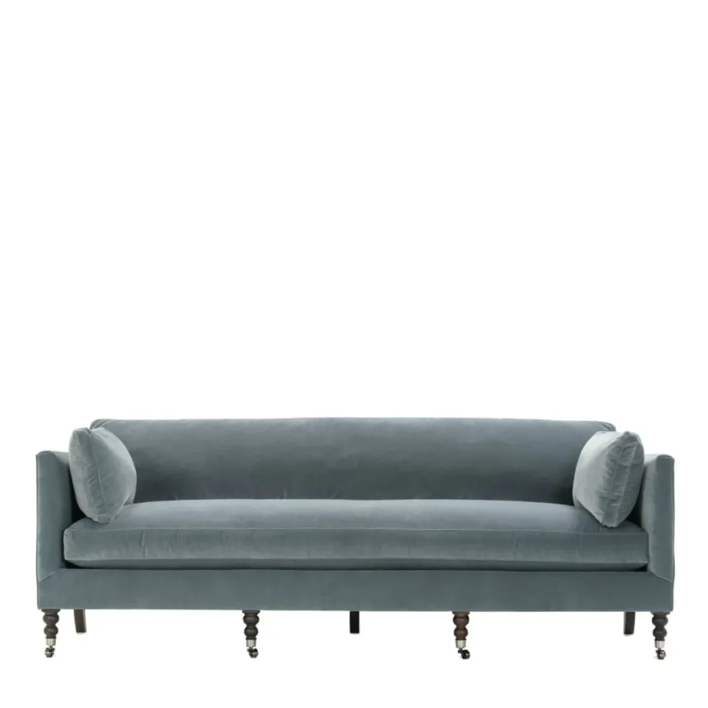 Blue velvet bench cusion sofa. Classic style sofa 