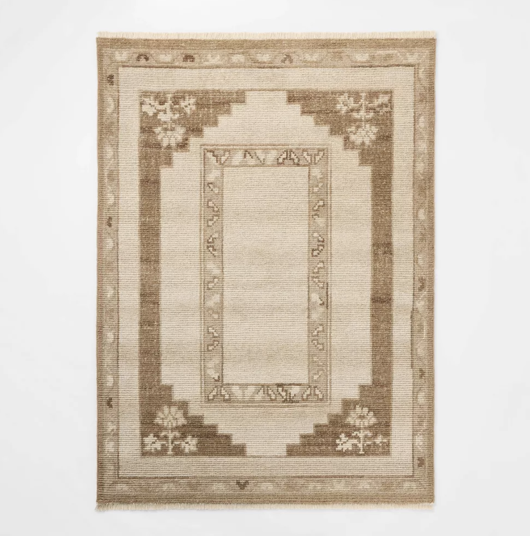Vintage neutral brown patterned rug 